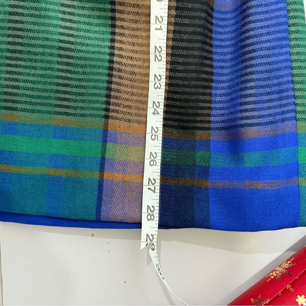 Vintage 100% Wool Plaid Midi Skirt Blue Green Tartan Pleated Size 10P - Picture 9 of 9